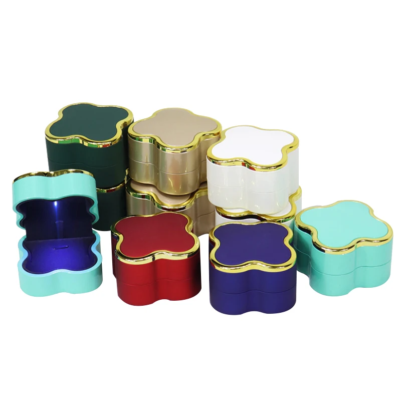 

Petal shaped LED Lamp jewelry box creative four leaf ring box Necklace Jewelry packing box, Gold/white/red/green/blue