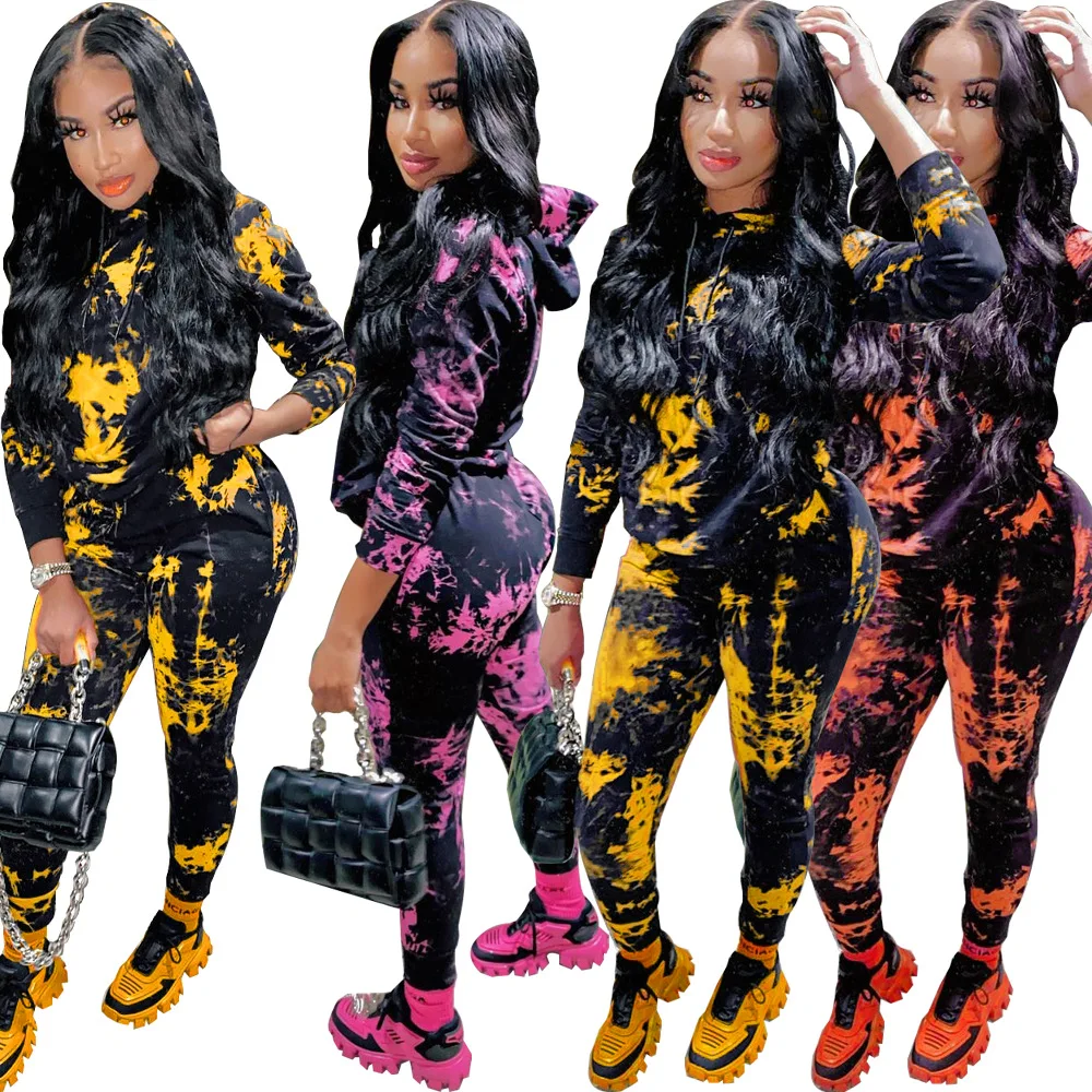 

M5194 Custom Ladies Joggers Sweat Suit Set 2020 Womens Fall Fashion 2 Piece Set Tie Dye Tracksuit