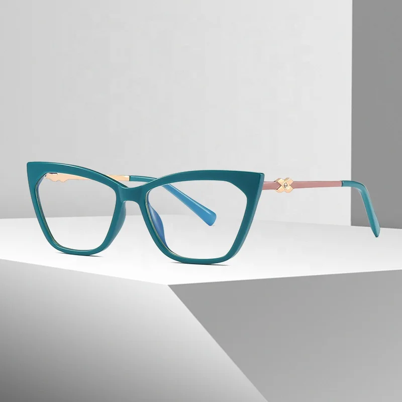 

2022 2021 Computer Lady Women Glasses Blue Blocking Blocker Eyeglasses TR90 Metal Cat Eye Optical Frames