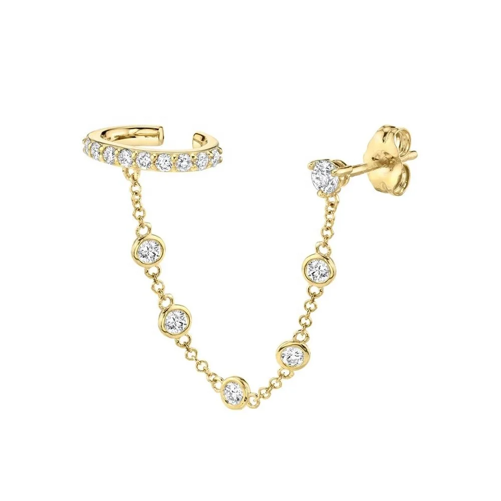 

Gemnice fashion 925 silver long chain luxury rhinestone ear cuff earring