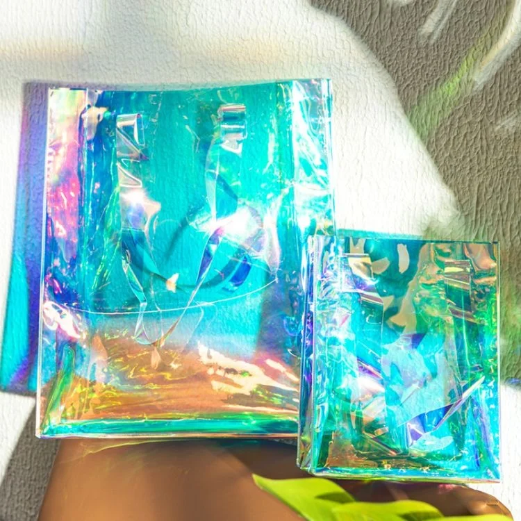 

luxury clear fashionable holographic transparent pvc hand tote plastic bag