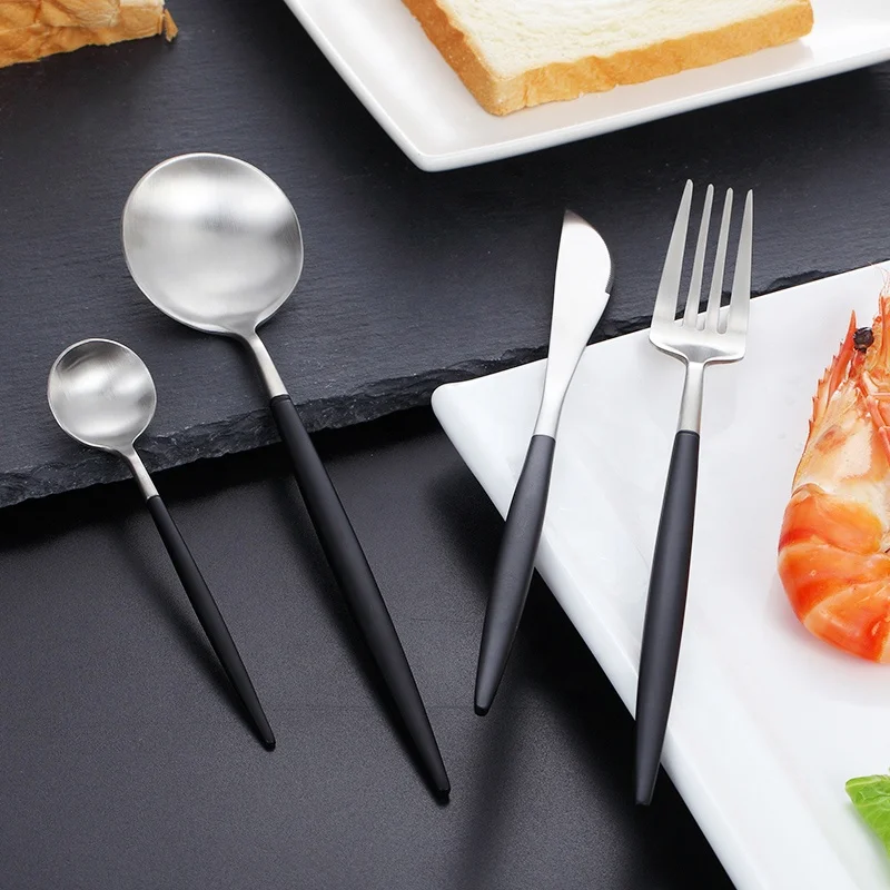 

4 Pcs/Set wholesale wedding gift 18/10 dinnerware sets stainless steel luxury flatware matte polish bulk cutlery set, Pink/ black/ white/ leather pink