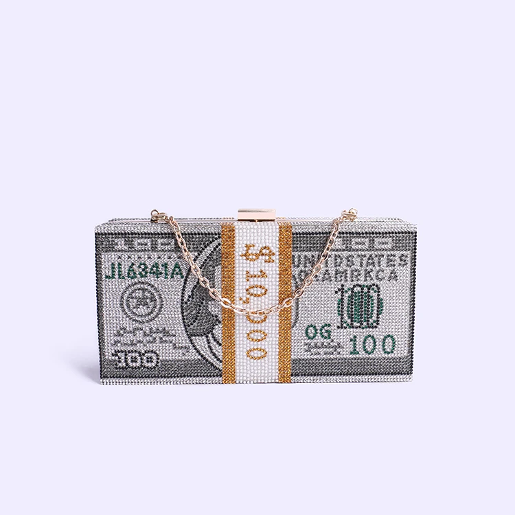 
Luxury $100 Dollars Rhinestone Crystal Money Bag Clutch Evening Bag Purse Crystals Bling Money Bag Rhinestone Money Purse 