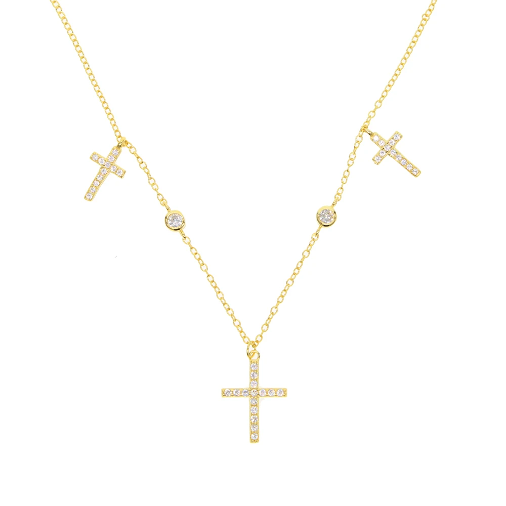 

dainty delicate minimal factory custom jewelry thin charm cz drop cross charm 925 silver necklace, 18k goid