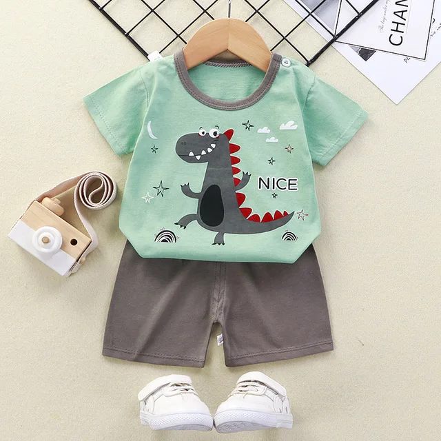 

New Summer Casual Baby Boy Clothes Set 100% Cotton Kids Girls Short Sleeve Clothes Set