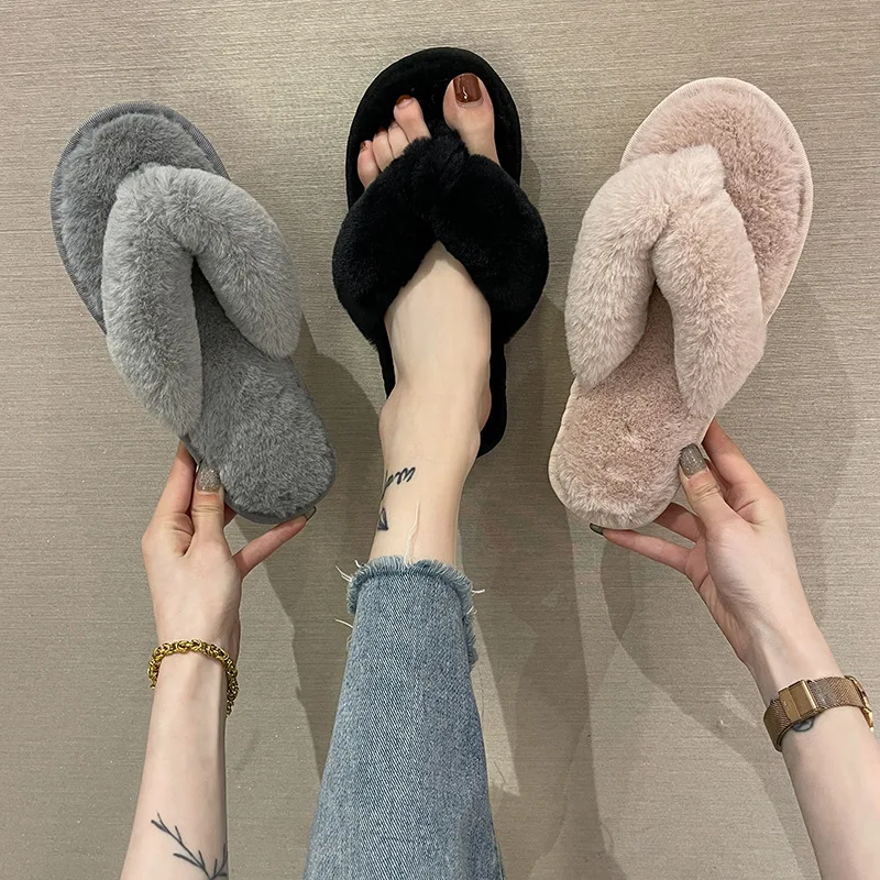 

2022 Home House Indoor Slippers WomenWomen Furry Slippers Ladies Shoes Cute Plush Fluffy Sandals Women's Slippers Casual, Pink,black,grey,white
