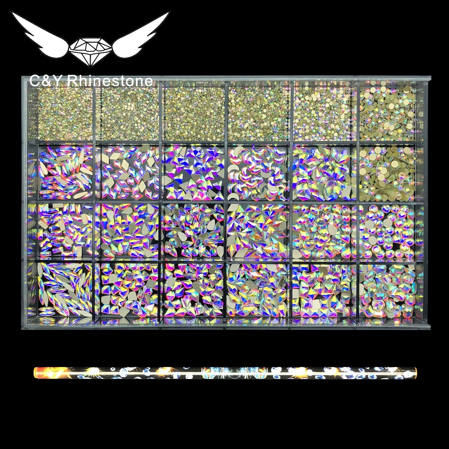 

C&Y 24 Grid Mixed 17 Shapes 7 Sizes Stones Box Nail Art AB Rhinestones Crystals For Nails Decoration