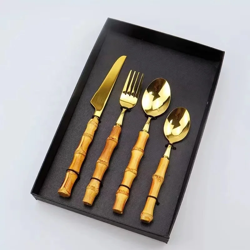 

Stainless Steel Tableware Cutlery Set Knife And Fork Set Kitchen Utensil Travel Cutlery Set with Wooden handle