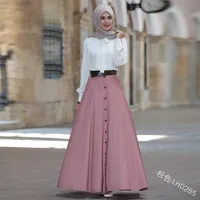 

New Fashion Women Girls Europe High Waist Solid Color Simple Button Big Hem Hot Sell Long Skirt