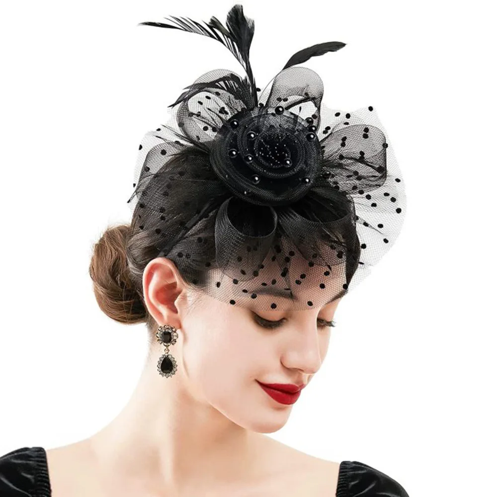

Feather Headwear Wedding Bridal Bridesmaid Top Hat Hair Accessories Veil Headdress Church Party Headwear Fascinator Hat