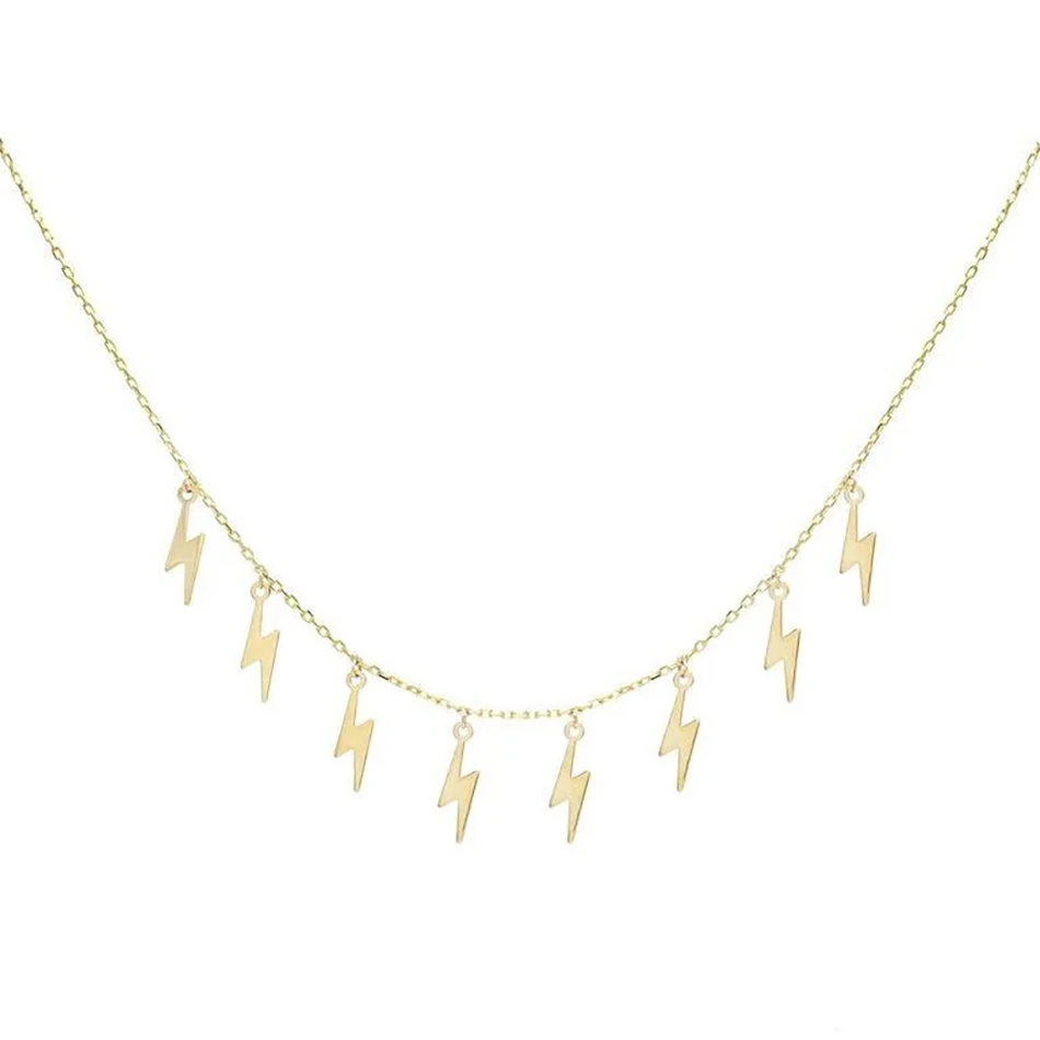 

fashion simple necklace jewelry 14k gold plated hot sale jewelry 925 sterling silver lightning bolts necklace