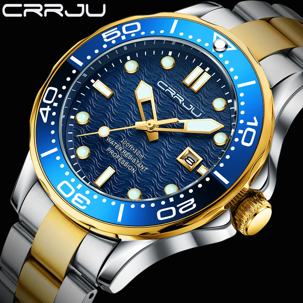 

CRRJU Luxury brand alloy case stainless steel band luminous Japan movt Watch for Male Jam Tangan, 5colors