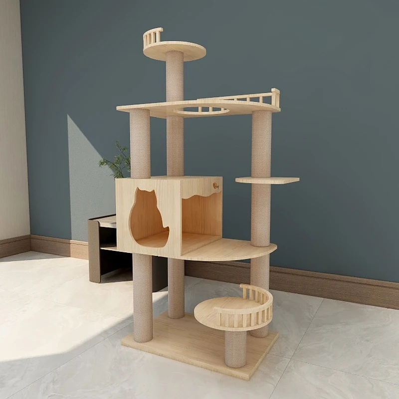 

Pet Products 2021 A-17 Pet Accessories gatos Modern Large cat Climbing Framee Solid Wood Cat Condo House Tower Cat Tree, Yellow