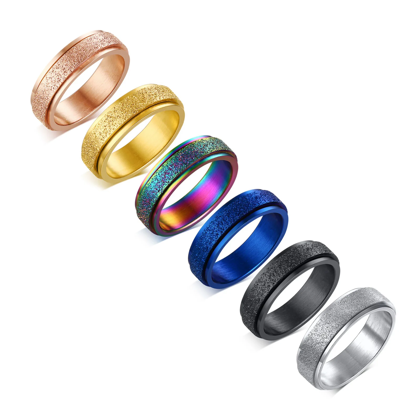 

6mm Blasted fashion anxiety spinning ring customized blank stainless steel rings for men