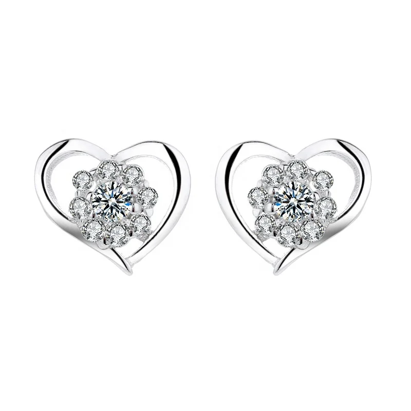 

Lovely Heart Small Earring Stud Jewelry CZ Stone S92.5 Sterling Silver Earings India, White