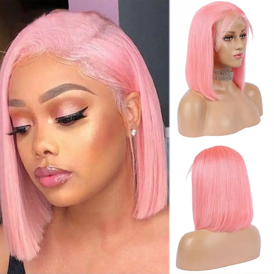 Hot Selling 13x4 Lace Frontal Wigs Pink Red 613 Honey Blonde Pre Plucked Straight Short Bob Wigs for Black Women