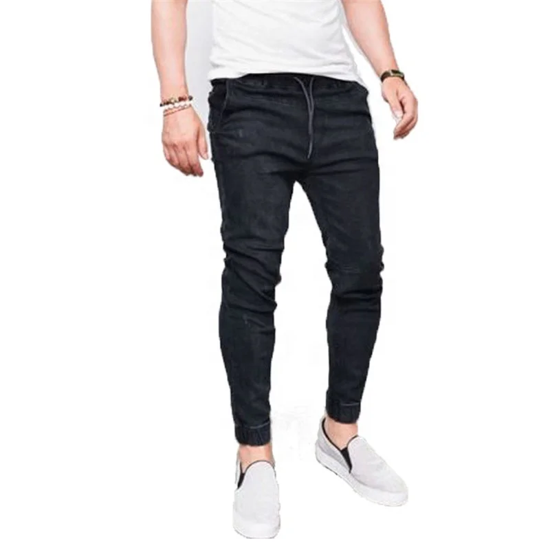 

Straight Elastic Denim Pants Jeans Men Fashion Skinny Trousers, Light blue . dark blue, black