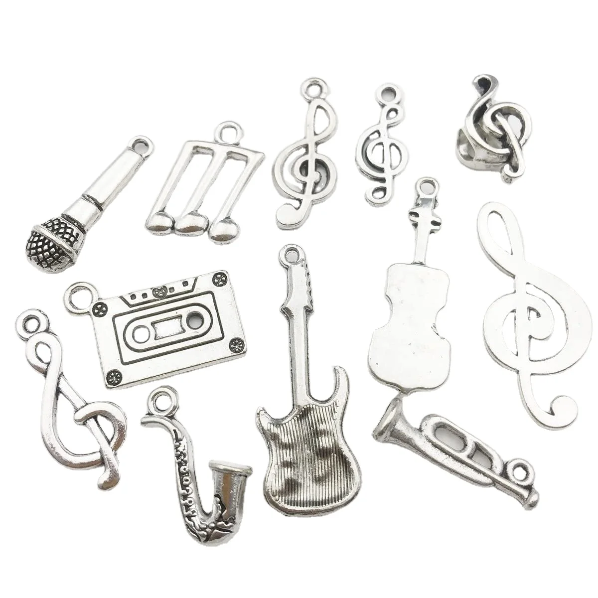 

70PCS Bulk Lots Instrument Music Notes Small Silver Metal Charms Pendants DIY for Jewelry Making Necklace Bracelet and Crafting