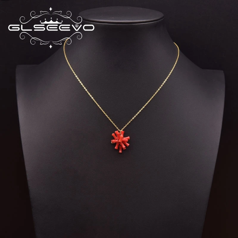 

Hot Sale Trendy 925 Sterling Silver Necklace Natural Coral Pendant Necklace For Women Drop Shipping Jewelry