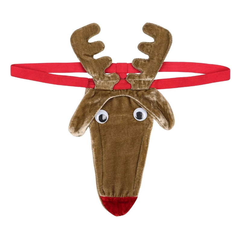 

Men's Velvet Christmas Reindeer Costume Thong Novelty Underwear