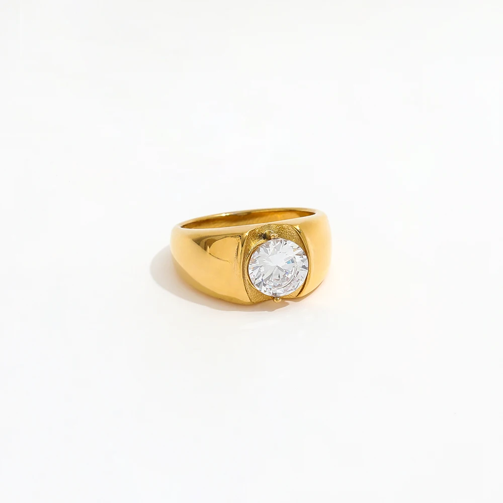 Non Tarnish & Waterproof Cute Round Cubic Zirconia Stainless Steel Rings for Joolim Women Gold Jewelry