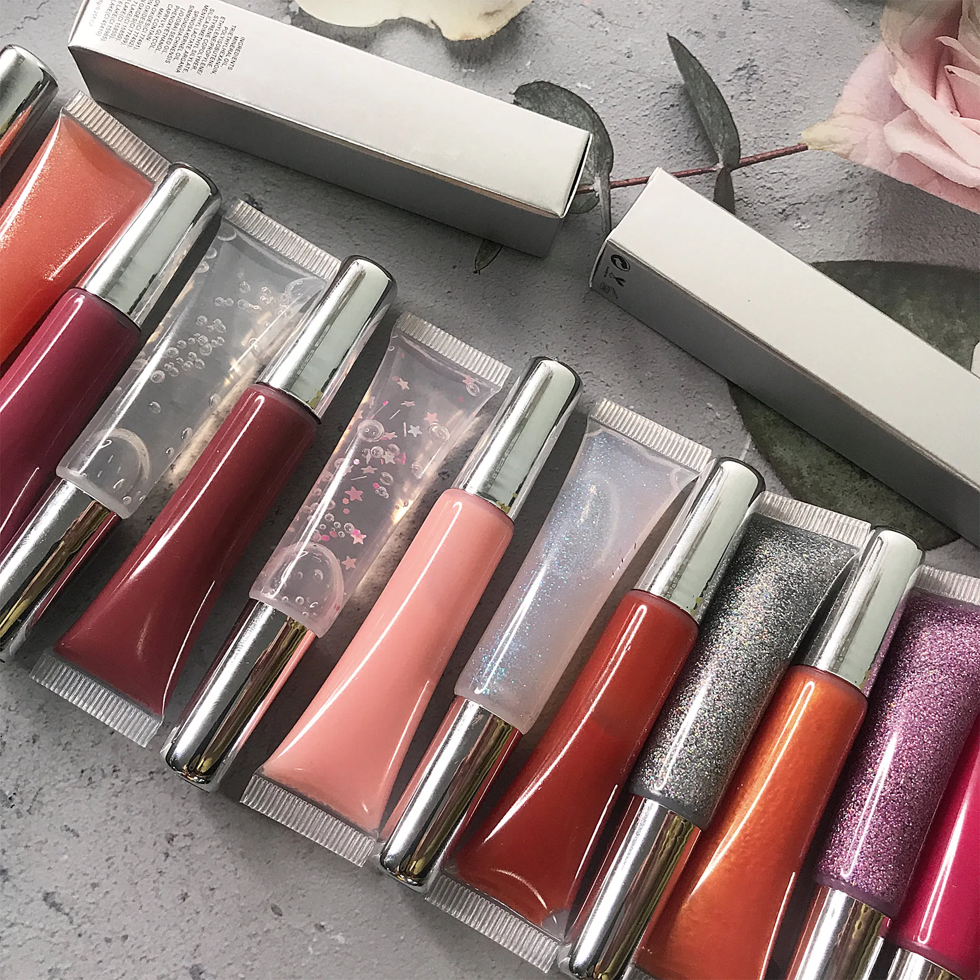 

Private label high quality long lasting glitter lip gloss multi colors glossy lip gloss, 8 colors