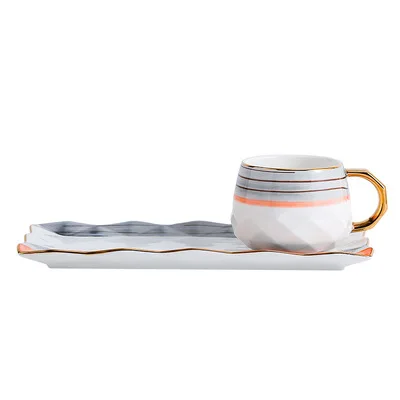 

Creative European style small light luxury afternoon tea cup dessert coffee cup and saucer set ceramic cup, As shown