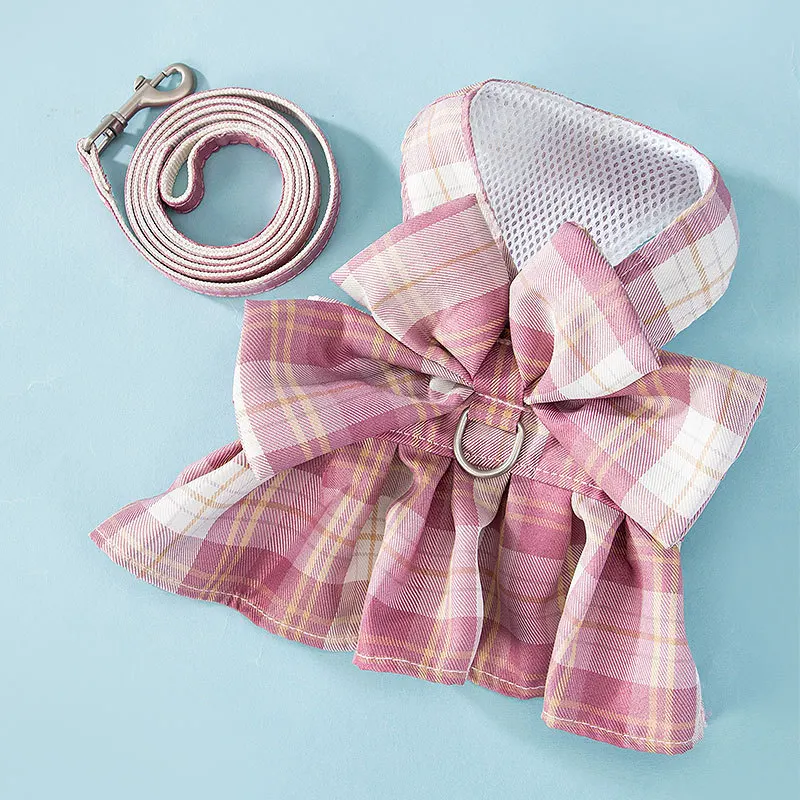 

Cute Little Dog Cat Harness Leash Set Bowtie Dresses Beautiful Dress for Small Dog Dress Teddy