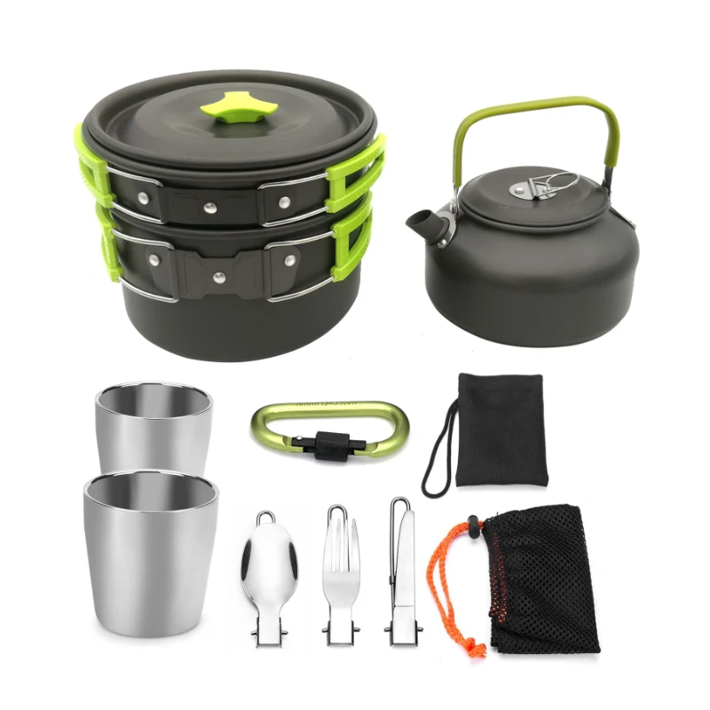 

amazon hot sell 2-3 person aluminum camping bbq teapot outdoor pot set cookware