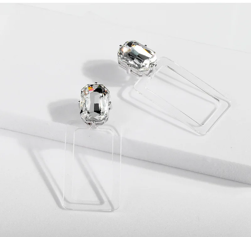 

geometric rhinestone square Pendant transparent resin acrylic fashion earrings, Silver