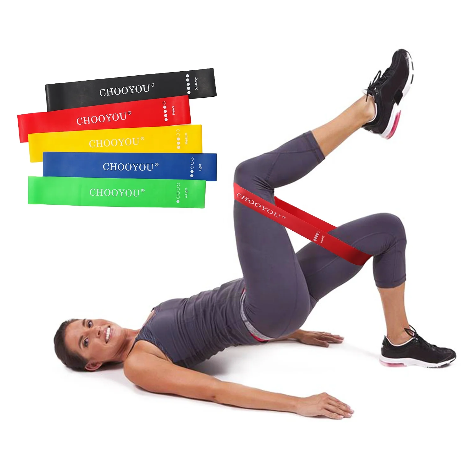5pcs/set Latex Fitness Set Rubber Loop Strength Training Workout ...