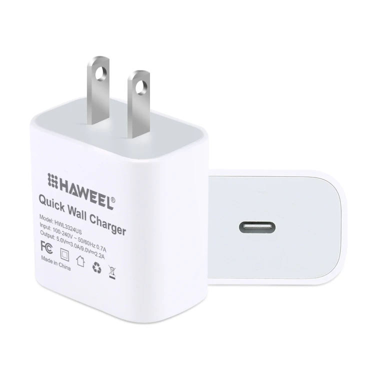 

Wholesale HAWEEL PD 20W Single USB-C Type-C Interface QC Travel Charger Support Full QC Protocol US Plug