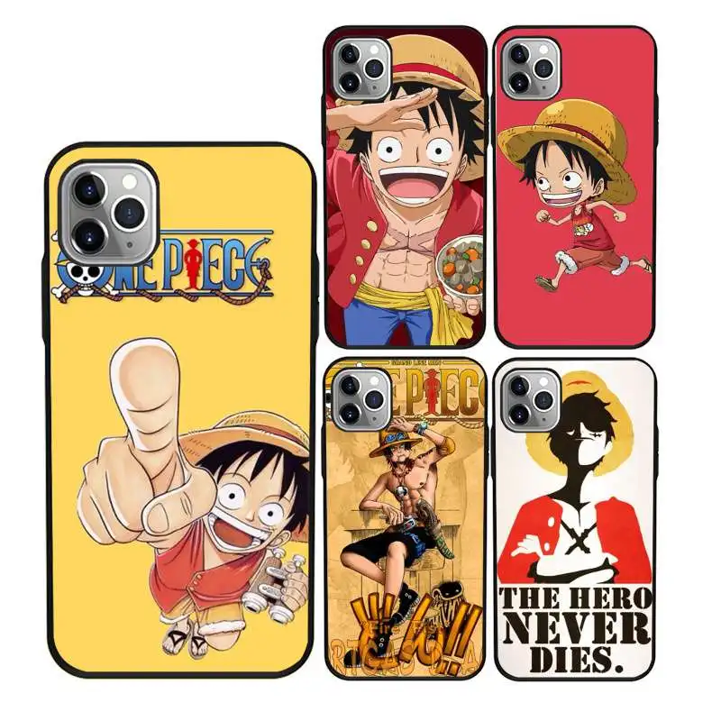 

Cartoon One Piece Luffy 2d cases phone cover for iPhone 12 11Pro Max 11 X XS XR XS MAX 8plus 8 7plus 7 6plus 6 5 5E case, Black