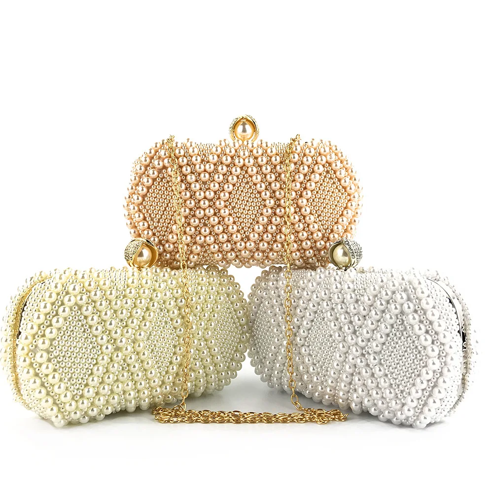 

Guangzhou factory luxury handmade beaded bags crossbody fashion ladies pearl beaded clutch dinner party evening bag for woman