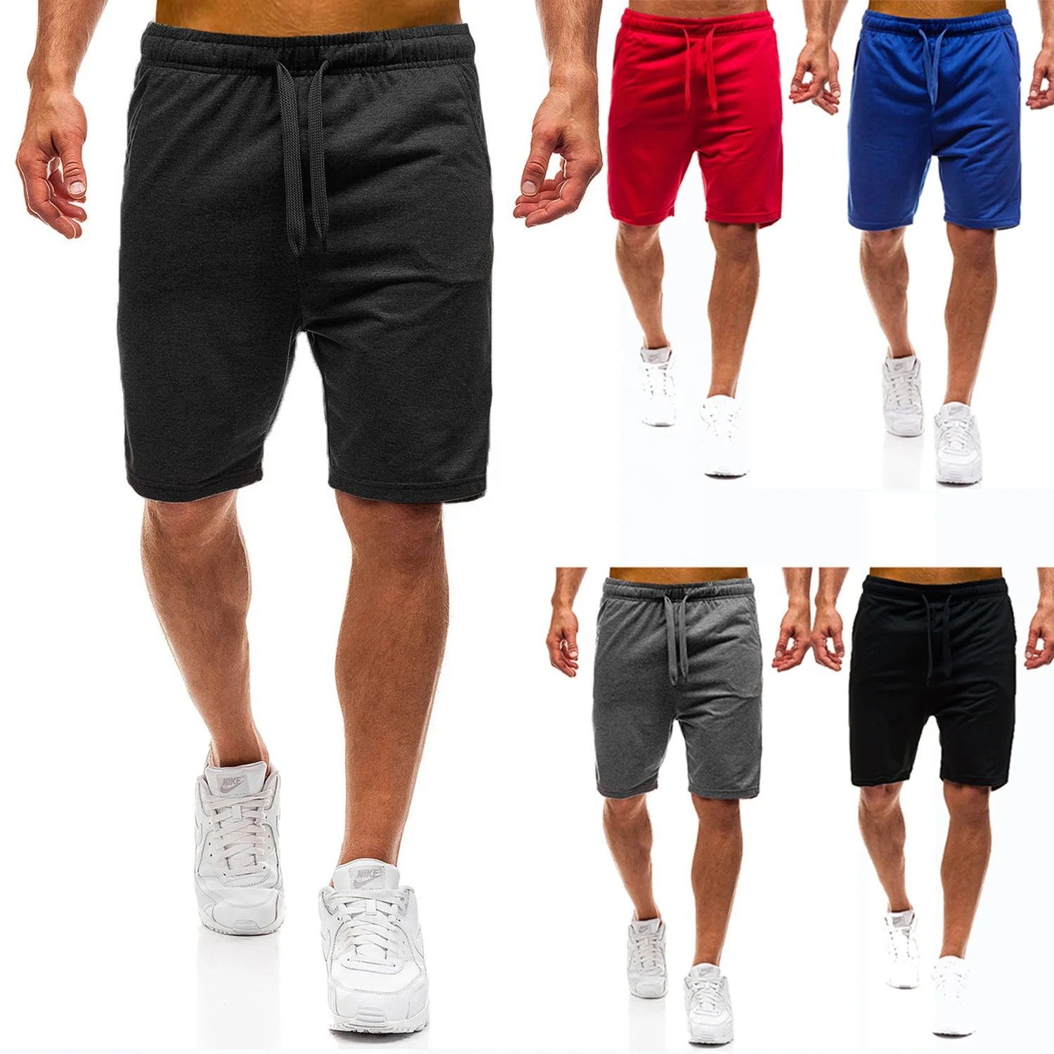 

NS033 2021 drawstring fashion solid summer plus size gym shorts men cotton shorts