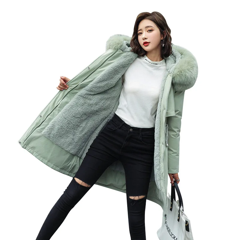 Women Long Parkas Hooded with Fur Wool Liner Ladies Casual Winter Jackets Thick Warm Coats Zipper Pockets Outwear for Female