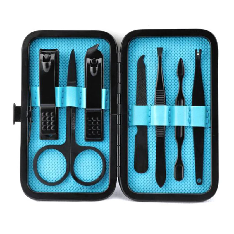 

Man Nail Cutter Set Professional Stainless Steel Nail Clipper Travel Grooming Kit Nail Tools 7 Pcs Manicure Pedicure Set, Black