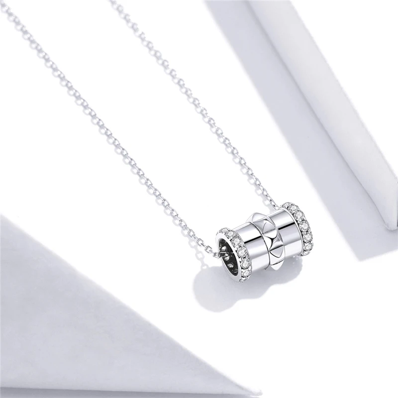 

Popular Genuine Women Jewelry 925 Sterling Silver Necklaces Geometric Barrel Beads Chain Necklaces