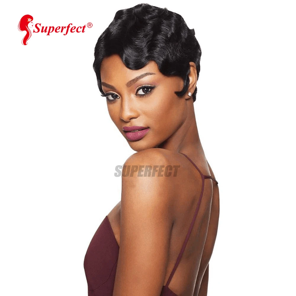 

Short Human Hair Wigs Machine Made Ocean Wave Natural Color 8Inches 100g Virgin Hair Wig