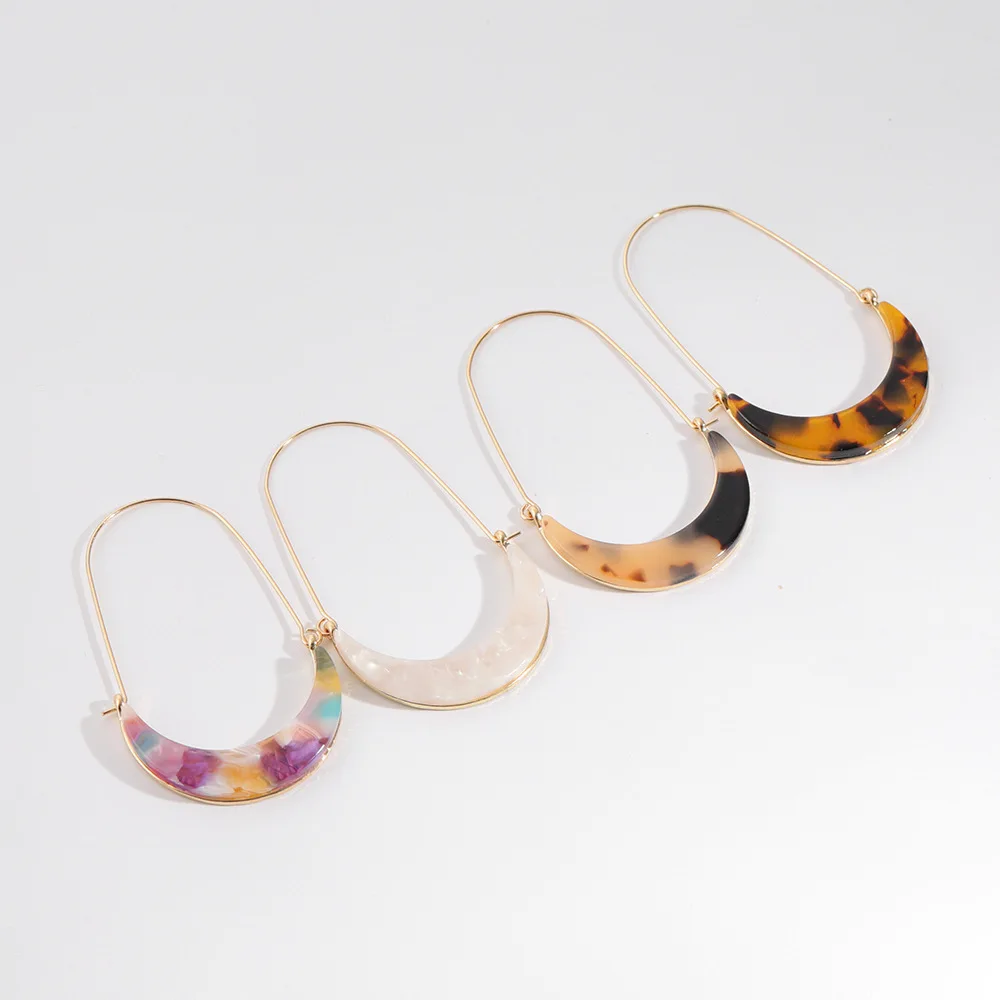 

C&J 2020 Most Popular 4 Colors Geometric Half Moon Tortoiseshell Acrylic Resin Hook Earrings For Women