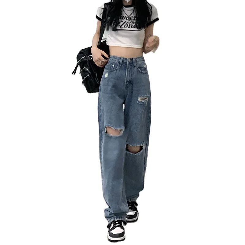 

Autumn news Women and Girl's ripped loose large size wide-leg Hip-hop classical vintage boyfriend jeans trousers jeans