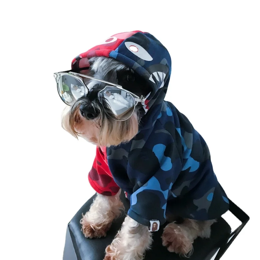 

Red and blue stitching camouflage pattern dog hoodies pet clothes