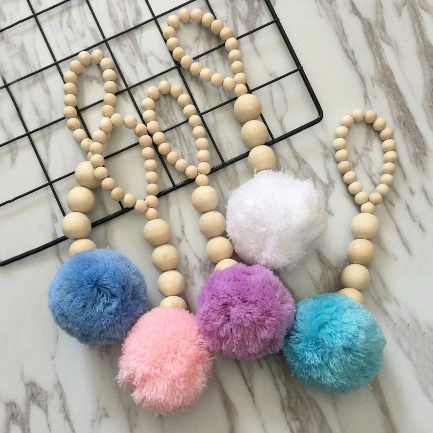 

Wooden Beads String Pendant Wall Hanging Ornament Pom-Pom Ball Baby Room Tent Decoration Home Nursery Decor