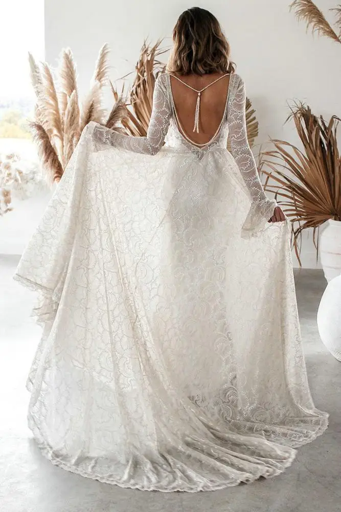 
Sexy Deep V-Neck Leaf Pattern Beading Necklace Pendant Waistband Elegant Wedding Dress 