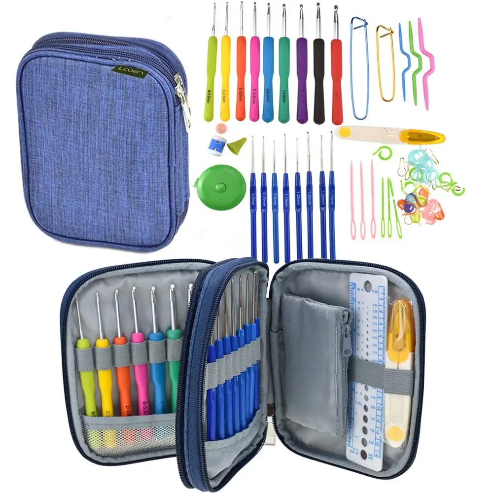 
Hot Selling 72 PCS Crochet Hooks Set 12 Ergonomic Crochets Aluminum Soft Handles 9 Knitting Needles 10 Stitch Markers 