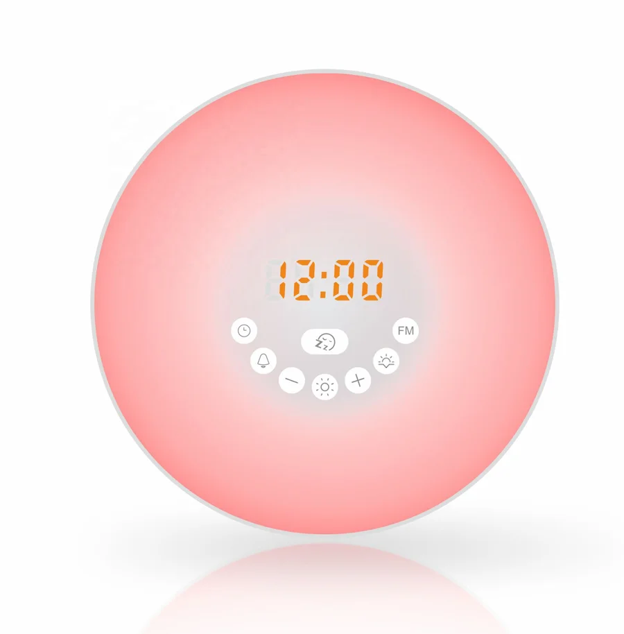 

High quality speaker sunrise FM radio 7 color changing wake-up light clock