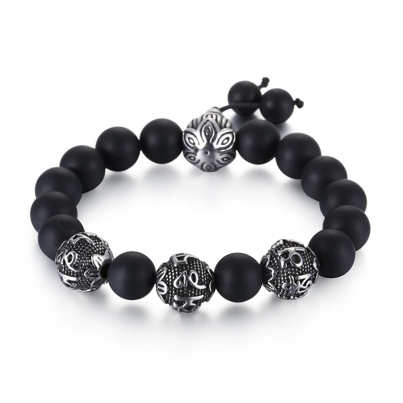 

KALEN fashion obsidian stone beaded bracelet for men, Steel and black