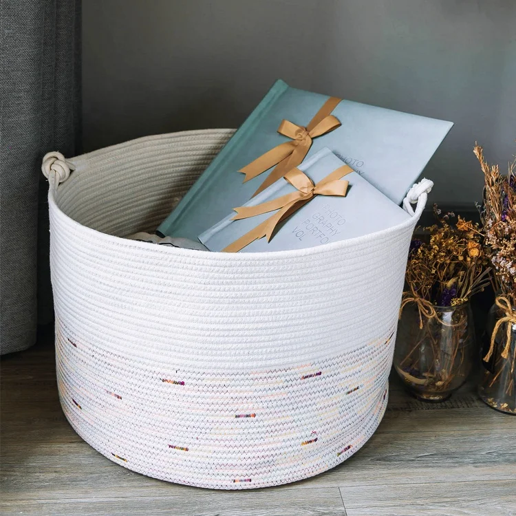 

Woven beige crochet cotton rope storage organizers woven basket weixian manufacturer