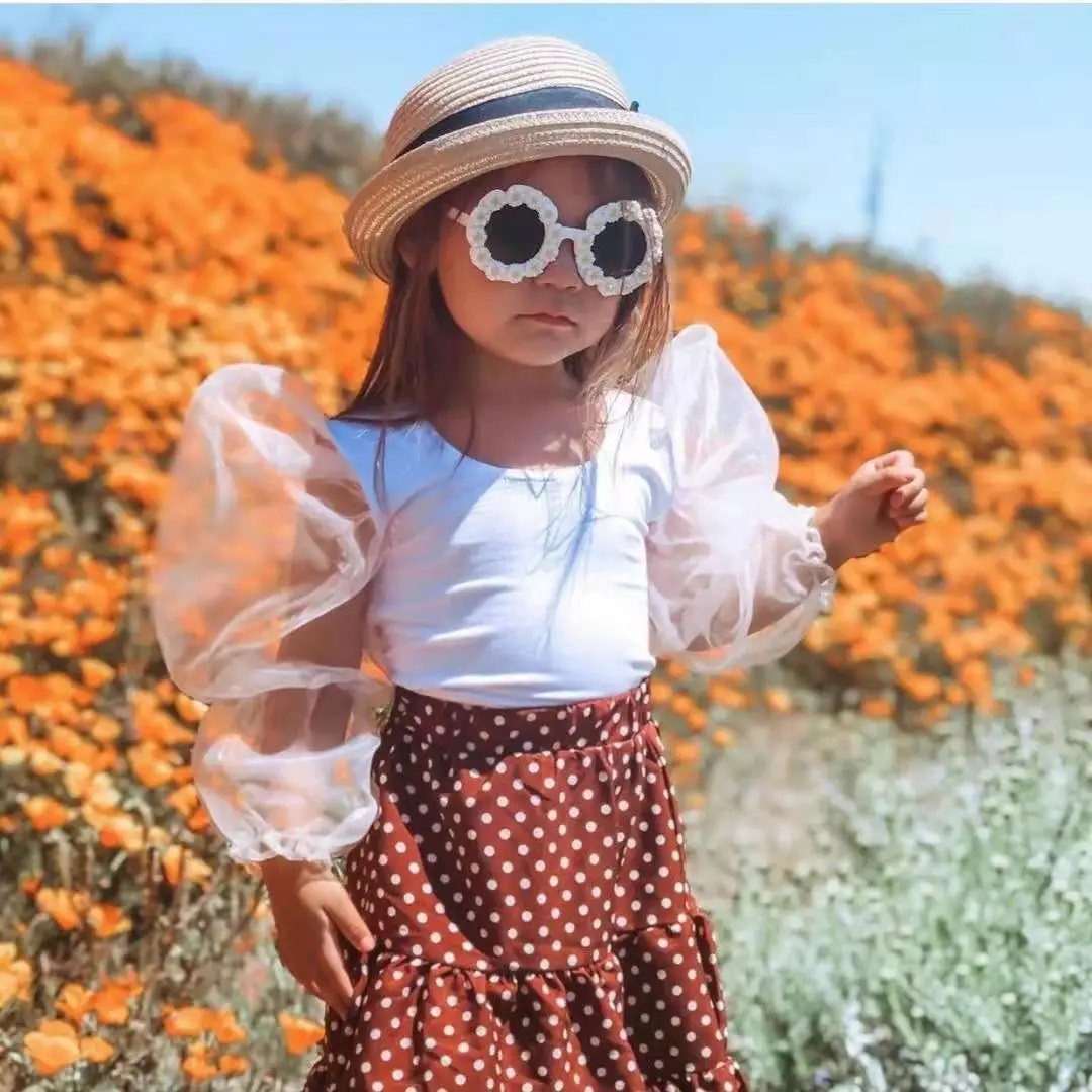 

2021Newest Sunflower Daisy Sunglasses Children Personality Sticky-Flower Round Frame Flowers Kids Sunglasses Kashion Kids, 4colors