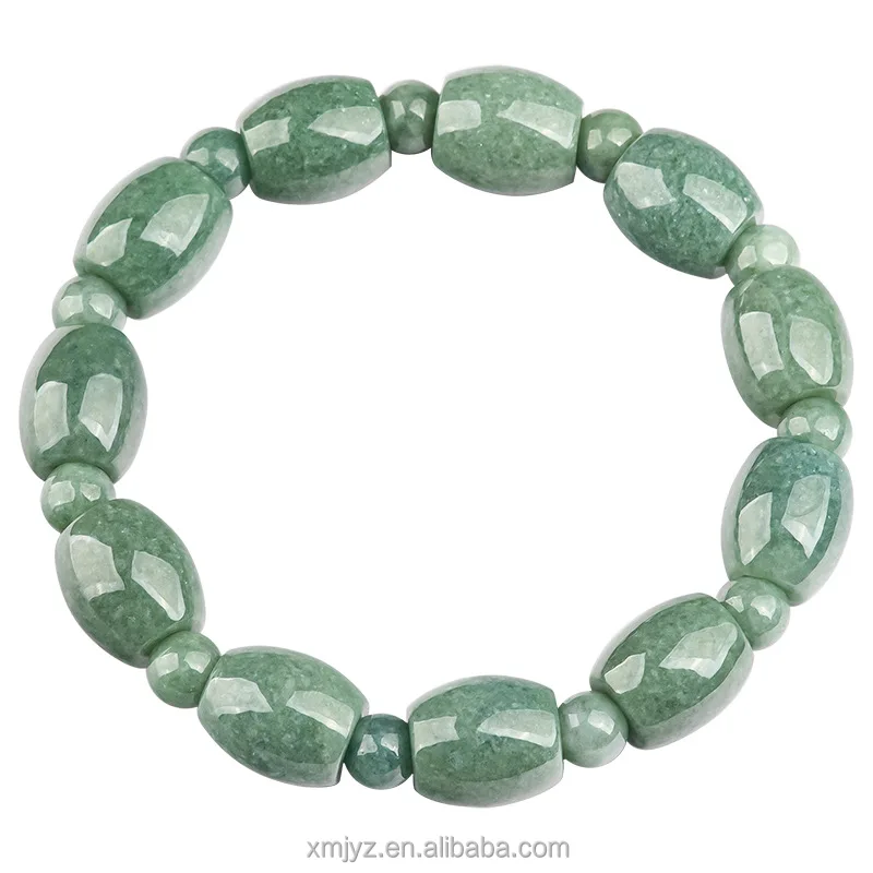 

Certified Grade A Authentic Natural Jade As Right As Rain Bracelet Bean Jade Barrel Bead Bracelet High-End Men's Jewelry